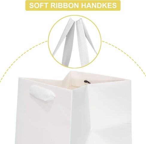AZOWA White Square Gift Bags with Tissue - 6 Inch Paper Bags with Handles Birthday Party Favor Christmas Wedding Gift Box Flowers Decoration (10 PCS, 6x6x6 in) in Saudi Arabia