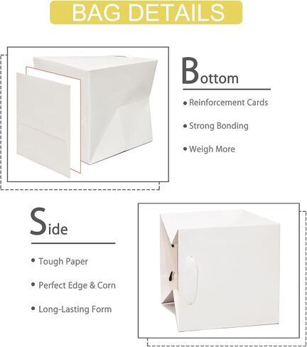 AZOWA White Square Gift Bags with Tissue - 6 Inch Paper Bags with Handles Birthday Party Favor Christmas Wedding Gift Box Flowers Decoration (10 PCS, 6x6x6 in) in Saudi Arabia