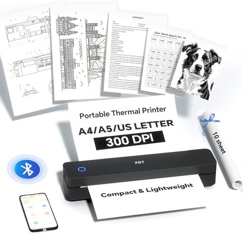 PRT Portable Printer Wireless for Travel, Bluetooth Thermal Printer Support 8.5" X 11" US Letter A4 A5, Compatible with iPhone, Android & Laptop, Inkless Printer for Office, Home, School, White in Kuwait