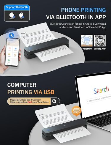 PRT Portable Printer Wireless for Travel, Bluetooth Thermal Printer Support 8.5" X 11" US Letter A4 A5, Compatible with iPhone, Android & Laptop, Inkless Printer for Office, Home, School, White in Kuwait