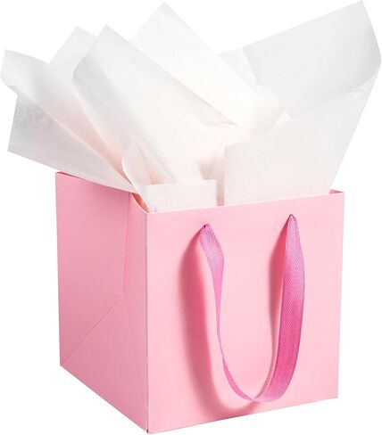 AZOWA White Square Gift Bags with Tissue - 6 Inch Paper Bags with Handles Birthday Party Favor Christmas Wedding Gift Box Flowers Decoration (10 PCS, 6x6x6 in) in Saudi Arabia