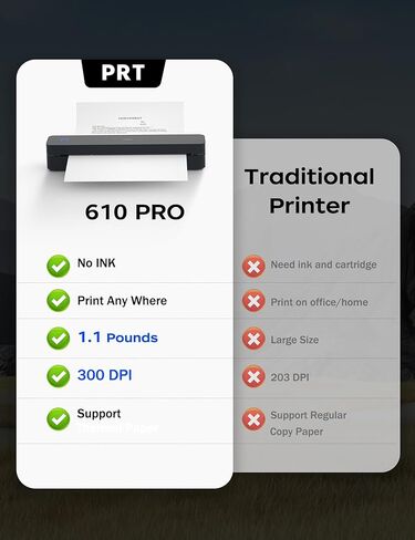 PRT Portable Printer Wireless for Travel, Bluetooth Thermal Printer Support 8.5" X 11" US Letter A4 A5, Compatible with iPhone, Android & Laptop, Inkless Printer for Office, Home, School, White in Kuwait