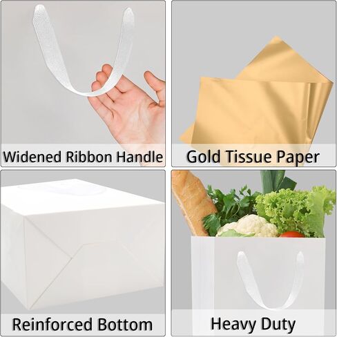 QIELSER 12 Pack Kraft Gift Bags Bulk Extra Large Size with Tissue Paper 16x6x12 Inches, White Paper Bags with Ribbon Handles for Party Favor, Shopping, Retail, Wedding, Business, Birthday, Christmas in Saudi Arabia