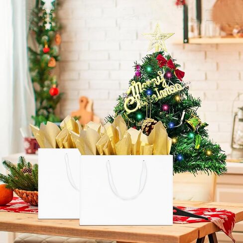 QIELSER 12 Pack Kraft Gift Bags Bulk Extra Large Size with Tissue Paper 16x6x12 Inches, White Paper Bags with Ribbon Handles for Party Favor, Shopping, Retail, Wedding, Business, Birthday, Christmas in Saudi Arabia