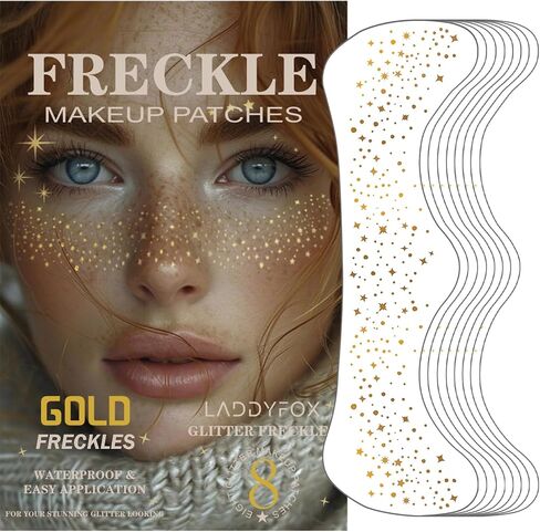 8 Pcs Gold Face Makeup Patches, Glitter Freckles Face Tattoo, Sparkle Makeup Patches, Waterproof Face Glitter Patches for Women (Silver) in Kuwait