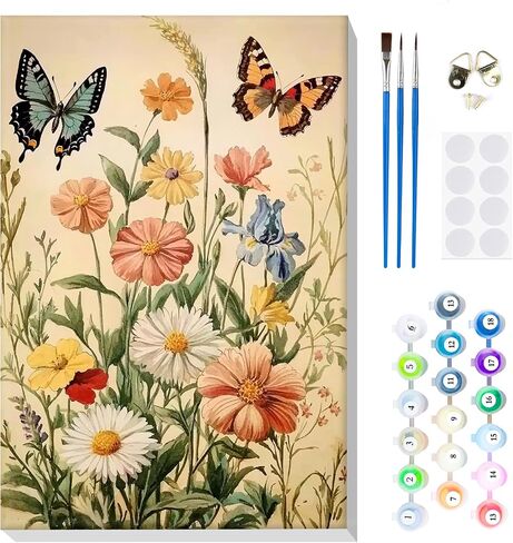 MOGTAA Butterfly Paint by Number Kit for Adults Beginners Framed, Adult Paint by Number Kits On Canvas, Easy Adults' Paint-by-Number Kits, DIY Flowers Oil Painting Kits for Home Decor, 8x12in in Saudi Arabia