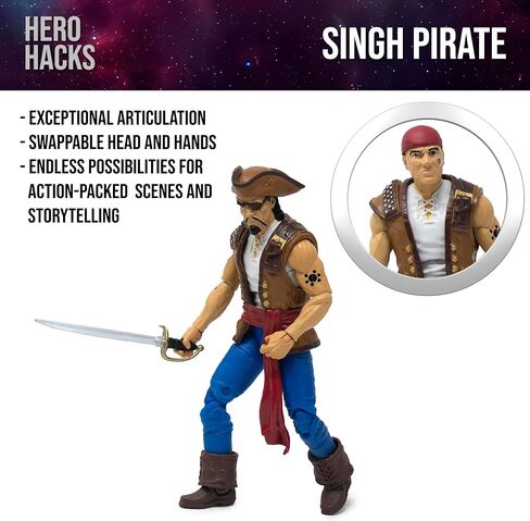 Boss Fight Studio Hero H.A.C.K.S. شكل عمل Phantom Singh Pirates - تمثال مفصلي للغاية مع الملحقات بما في ذلك القطع البديلة ، الحافظة مع الحلقات ، المسدسات ، الصابر ، والوقوف - 1:18 in Kuwait
