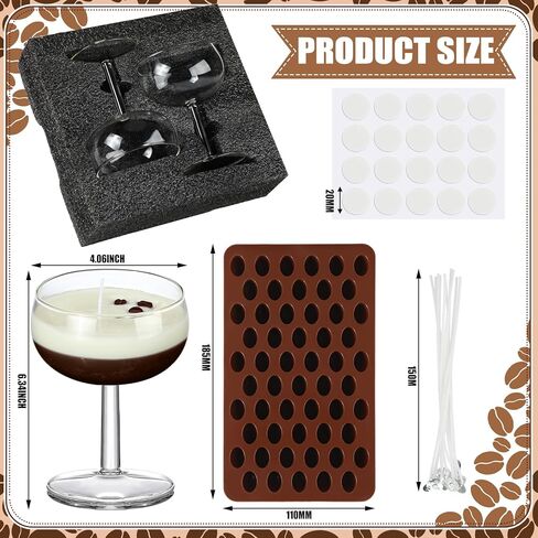 4 Set DIY Espresso Candle Making Gifts Supplies Kit Candle Making Kit for Adults Women Martini Glasses Birthday Party Gifts Coffee Lovers Scented Aesthetic Home Decoration No Candles (Regular) in Kuwait
