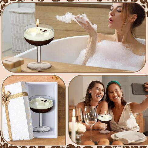 4 Set DIY Espresso Candle Making Gifts Supplies Kit Candle Making Kit for Adults Women Martini Glasses Birthday Party Gifts Coffee Lovers Scented Aesthetic Home Decoration No Candles (Regular) in Kuwait