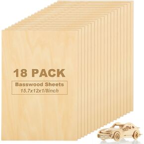 18pcs Basswood Sheets 12 x 15.7 x 1/8 Inch-3 mm Unfinished Plywood for Craft Thin Wood Boards Sheets Rectangle Wood Panels for DIY School Projects