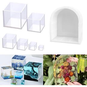 RESINWORLD 7'' X 6'' X 3'' Deep Arch Resin Molds + Set of 4, 3, 2, 1.5, 1, 0.5 Clear Silicone Cube Molds