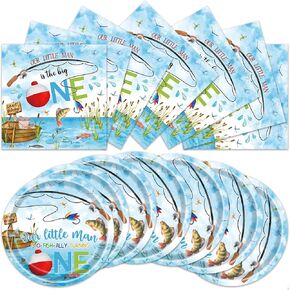 40pcs زخارف صيد الأسماك الأولى أعياد عيد ميلاد مجموعة أدوات المائدة القابلة للتخلص من اللوحات التي تقدم 20
