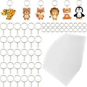 GBACHOOSE 50PCS Heat Shrink Film Sheets, Shrink Plastic Sheets Shrink Paper Sheets with 100 Keychains Shrinky Dink Kit for Creative Art Craft (7.8x11.4 Inch)