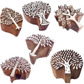 ANNAFI® Wooden Stamps للكتل طباعة نسيج النسيج الفخار | Mehendi طباعة الكتل Simple Tree Stamp Lock Pattern | تصميم حاد حاد لطيف لختم ملفات تعريف الارتباط DIY الحناء اللوحة