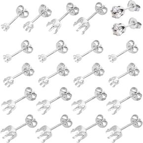 Ph Pandahall 10 أزواج 5 أنماط 925 Sterling Silver Ear Studs Post Bosts 6-Claw Croping Blanks Prong Encling Prongs Jewelery Flanks for Gemstones stud arring make supplies diy crafts