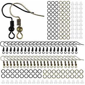 Toaob 600pcs قرط السنانير السنانير الأذن Hypoallergenic مع حلقات القفزة المفتوحة وركبات القرط الأسود من صنع الحلق البرونز الأسود لمستلزمات صنع المجوهرات