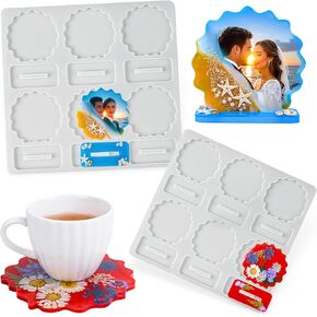 Resin Mold for Photo Frame, Picture Frame Resin Molds with Stand Holder, lacework Frame Silicone Molds for Resin Casting, DIY Personalized Gift Home Decor, Coaster Silicone Mould 2 Sizes 12 holes Mold
