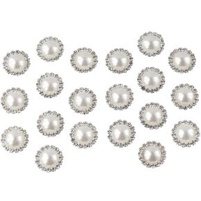 20pcs 18 مم خمر كريستال أبيض تقليد زر لؤلؤة زر الراينستون أزرار مستديرة