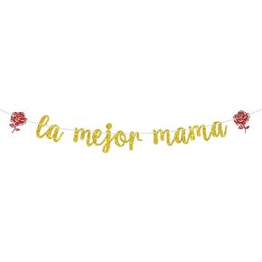 La Mejor Mama Banner ، أمي أحب لك/أفضل أمي على الإطلاق ، علامة زخارف عيد الأم السعيدة علامات الخلفية الخلفية ، بريق الذهب