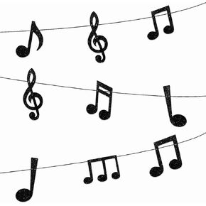 y 9pcs Black Glitter Silitette Silhouette Musical Note Banner for let rems music theme background decorations men women boys girls عيد ميلاد الذكرى السنوية لوازم الحفلة اللوازم