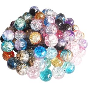 Xeahung 200PCS Colored Crystal Beads Round Glass Beads 10mm Crackle Glass Beads for Jewelry Making Bracelets Earring Necklace Beading DIY Art Craft Projects Christmas Ornament Birthday Gifts (200)