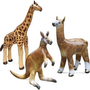 إبداعات طائرة الحياة على الأرض Safari للحياة البرية قابلة للنفخ ، 3-PK ، Kangaroo (30 ") ، زرافة (36") ، الألباكا (30 ") ، حيوانات واقعية لتزيين الحفلات ، حمام سباحة ، عيد ميلاد ، صورة ، أطفال ، أطفال ، بالغين