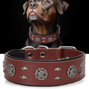 Premium Leather Dog Collar for Large Dogs - 2-Inch Wide Adjustable Soft Handmade Heavy Duty Collar for Giant Breeds, Durable & Comfortable - Brown (L)