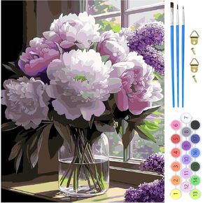 Mxjsua Peonies Paints by Number Kits for البالغين المبتدئين ، الطلاء الزهور بواسطة أرقام أرقام على أدوات الطلاء البالغ من القماش.