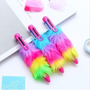 3Pcs Multicolor Ballpoint Pen, 6-in-1 Fluffy Retractable Ballpoint Pen 0.5mm Color Plush Ballpoint Pen for Office School Supplies Students Children Gift Pens