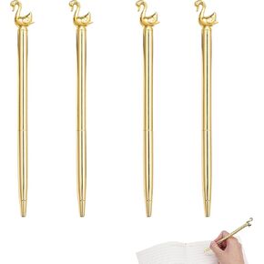 4Pcs Swan Neck Pen - Metal Twist-up Ballpoint Pen, Novel Swan-Shaped Pen, Smooth Writing, Comfortable Feel, Suitable for Creative Writing, Office (Gold)