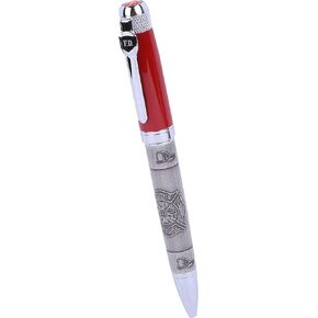 المنطقة العصرية 21 Red Cap Firefighter Pen ، قلم Pallpoint المرخص رسميًا ، قلم الحبر الأسود ، مع شعار Maltese Cross المنقوش ، ومربع الهدايا ، و Fire Dept. منتج مرخص