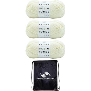 Lion Brand Basic Stitch White White 202-100 (3-skiins-نفس الصبغة) متوسطة الصوفية #4 خيوط أكريليك للكروشيه والحياكة مع حقيبة المشروع