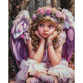 SVINOILER Angel with Wings Paint by Numbers Kits 16x20 inch Canvas DIY Oil Painting for Adults with Brushes and Acrylic Pigment Cute Forest Realistic Picture for Home Decor Without Frame