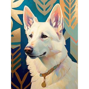Directo White German Shepherd Diamond Painting Kits للبالغين ، الحيوانات المضحكة 5D DIY مجموعات فن الماس الكامل الماس للحفر للهدية جدار ديكور الفنون الأحجار الكريمة 12 * 16INCH
