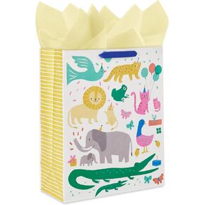 Hallmark 15 "حقيبة هدايا كبيرة إضافية مع ورق الأنسجة (الدببة والأرانب) للأطفال ، والاستحمام للأطفال ، وأعياد الميلاد الأولى