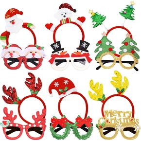 12pcs عصابات عيد الميلاد وإطارات النظارات ، وإطار نظارات عيد الميلاد المتلألئة وعصابات عيد الميلاد لعطلة عيد الميلاد لصالح حفلات عيد الميلاد ، وفضلات العطلات ومقصورة الصور