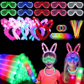 140pcs توهج في لوازم الحفلات المظلمة ، 100pcs توهج توهج ، 20pcs كبيرة الرغوة LED LED UP ، 10pcs نظارات LED ، 10pcs LED أذني أرنب ، لدليل ، لحفل الزفاف/عيد ميلاد