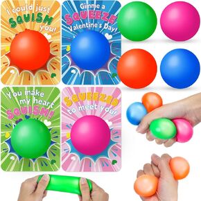 24 حزمة بطاقات عيد الحب مع لعبة الإجهاد Squishy Balls Toy للتبادل للفصول الدراسية ، حفلات الهدايا في عيد الحب لمدرسة Boys Girls ، جوائز عيد الحب للمدرسة