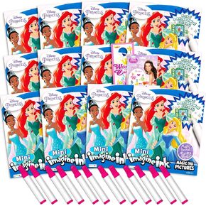 Disney Princess Imagine Ink Colling Book for Girls - 12 Pack Princess No Mess Books with Princess Tattoos وأكثر من ذلك (حزمة Disney Princess Party Bundle)