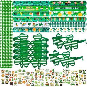 58Pcs St. Patricks Day Party Favors with Shamrock Necklaces Glasses Tattoos Irish Slap Bracelet St. Patrick's Day Dressing-up Accessories
