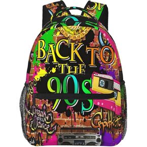 Funny 80S 90S Pattern Backpack Casual Hiking Camping Travel Backpacks Lightweight Daypack Bag Women Men Bookbag