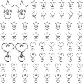 100 Pcs Star Heart Shape Swivel Lobster Clasps Metal Swivel Lobster Claw Clasp with Snap Hook Rings Keychain Star Lobster Claw Clasp Star Keychains for Jewelry Making Silver