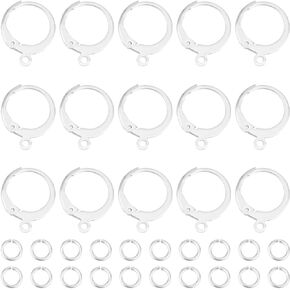 Beebeecraft 1 Box 20pcs Leverback arkring Hooks 925 Sterling Silver Flaged Stainless Steel Round Round Round Back Hoop Wrating Wirres مع حلقات قفزة 20 ٪ لصنع المجوهرات
