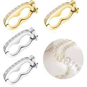 4PCS Necklace Shortener Clasp Pearl Enhancer Connector Clasps Cubic Zirconia Bracelet Push Clasps with Secure Lock for Jewelry Making DIY Crafts Necklace Chain Clip Bead Crystal Gemstone Clasp
