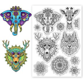 CHGCRAFT Animals and Mandala Flowers Clear Stamps Silicone Seal Stamps Frame Transparent Stamp for Crafts Stamps Cards for Card Making DIY Scrapbooking Album Journal Decoration Crafts