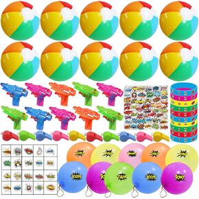 120pcs حزب البطل لصالح Summer Beach Pool Toys اللوازم الحفلات تحت عنوان البطل تشمل كرات الشاطئ ، والخبيرات المائية ، والسوار ، والوشم ، وملصقات عشاق الحفلات الإمدادات الصيفية