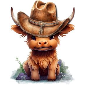 لوحة النسيج 14 "X14" Cowboy Baby Highland Cow 100 ٪ لوحة خياطة اللحف مربع AM1821