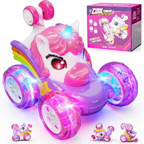 Carsky عن بعد التحكم في سيارة Stunt For Girl 360 ° Trend Rotation 4WD CARS Remote للأطفال 3-6 سيارات RC مزدوجة الجوانب مع مصابيح LED ، سيارة كهربائية 2.4 جيجا هرتز ، هدية عيد ميلاد 3 4 5 6 سنوات فتاة تبلغ من العمر