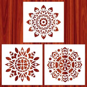 AK KYC Stencils Mandala الطلاء الإستنسل للطلاء (12x12 بوصة كبيرة الحجم) على الحائط الخشبي بلاط الأثاث الأثاث ديكور ماندالا الأدوات المنقولة قابلة لإعادة الاستخدام ، النمط 1