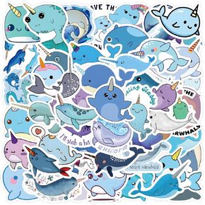 ملصقات Narwhal ملصقات حيوانات لطيفة للأطفال المراهقين البالغين ، ملصقات حيوانات Kawaii لزجاجات المياه المحمول أمتعة فينيل ملصقات كرتونية مقاومة للماء (60 ٪)